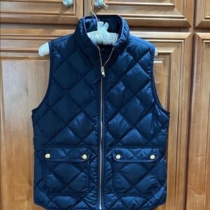 J. Crew Navy Quilted Puffer Vest with Gold Accents